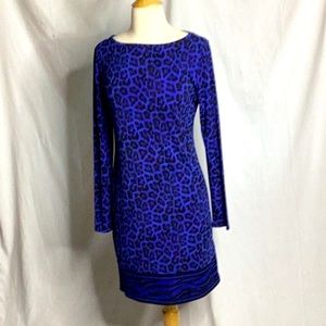 Michael Kors LIKE NEW blue cheetah long sleeve sheath style dress small